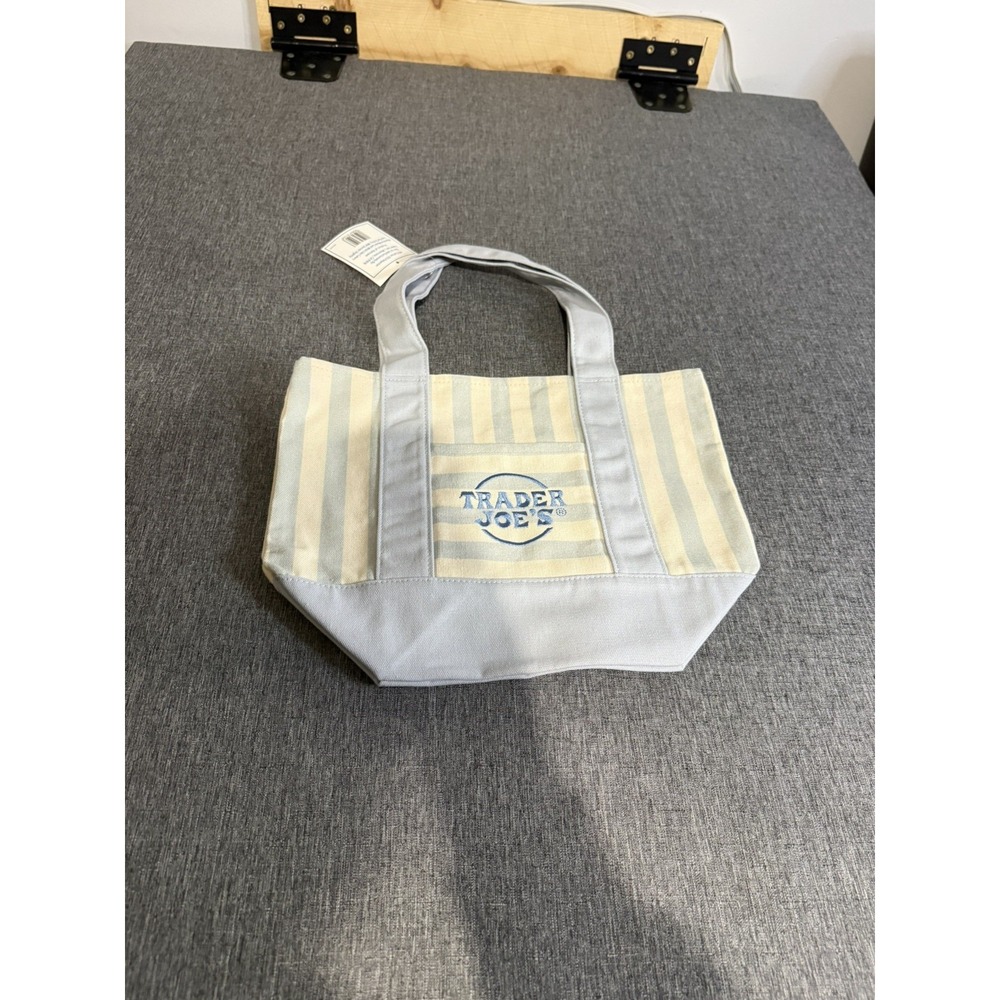 Trader Joe's NWT Ltd Ed Mini Canvas Blue/Natural Striped Tote Beach Nautical
